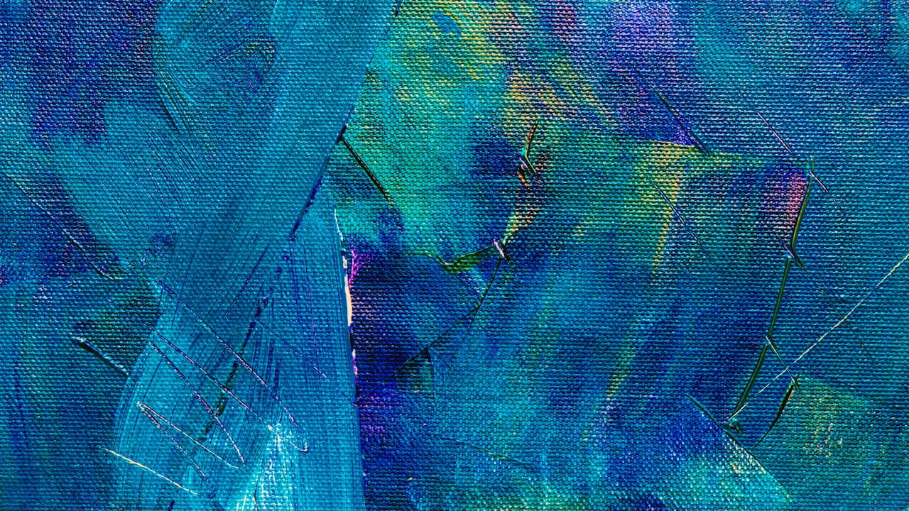 Colorful abstract oil painting with bold palette knife textures and layered paint strokes