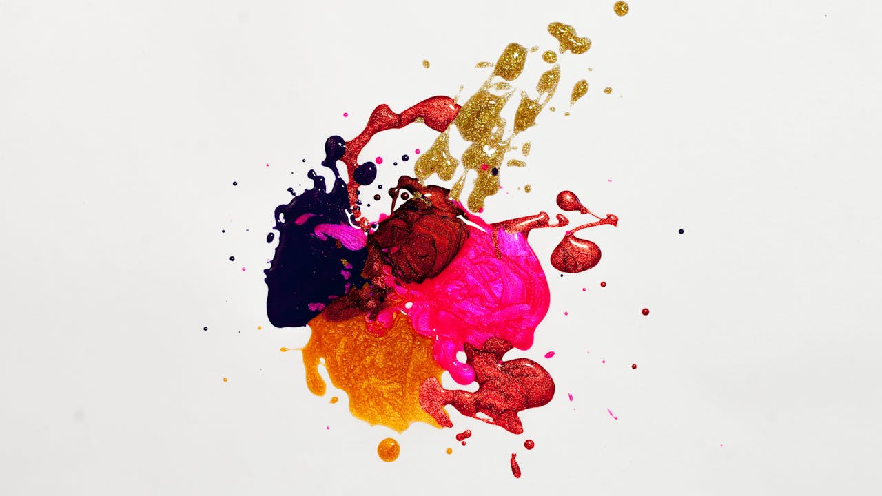 Expressive abstract paint strokes in vibrant colors suggesting movement and emotion
