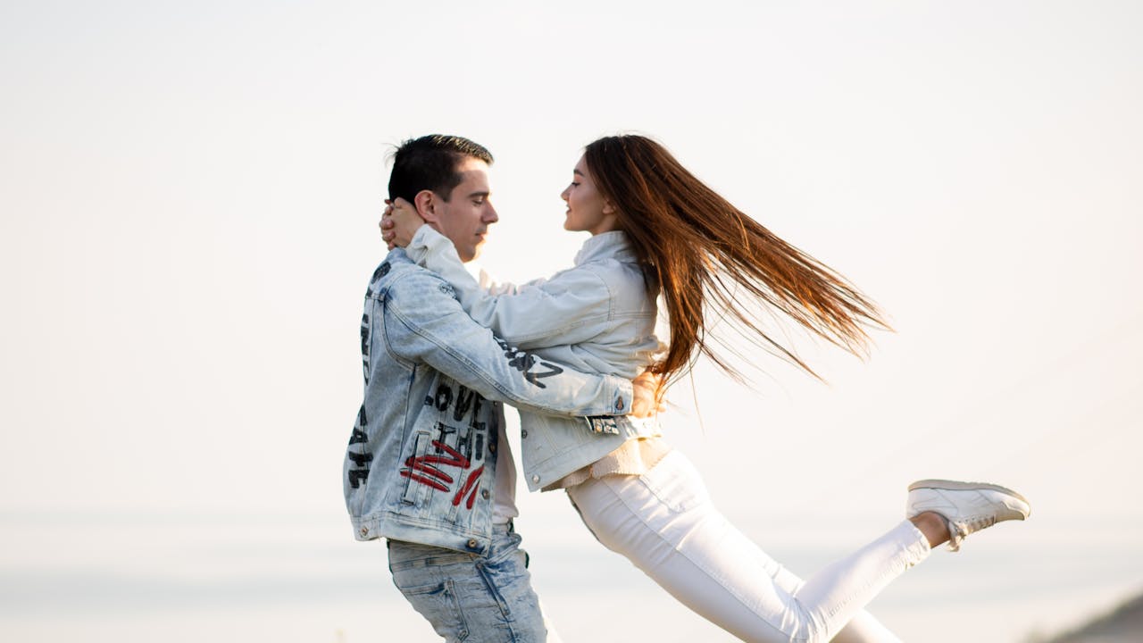 Couple enjoying a romantic moment together outdoors