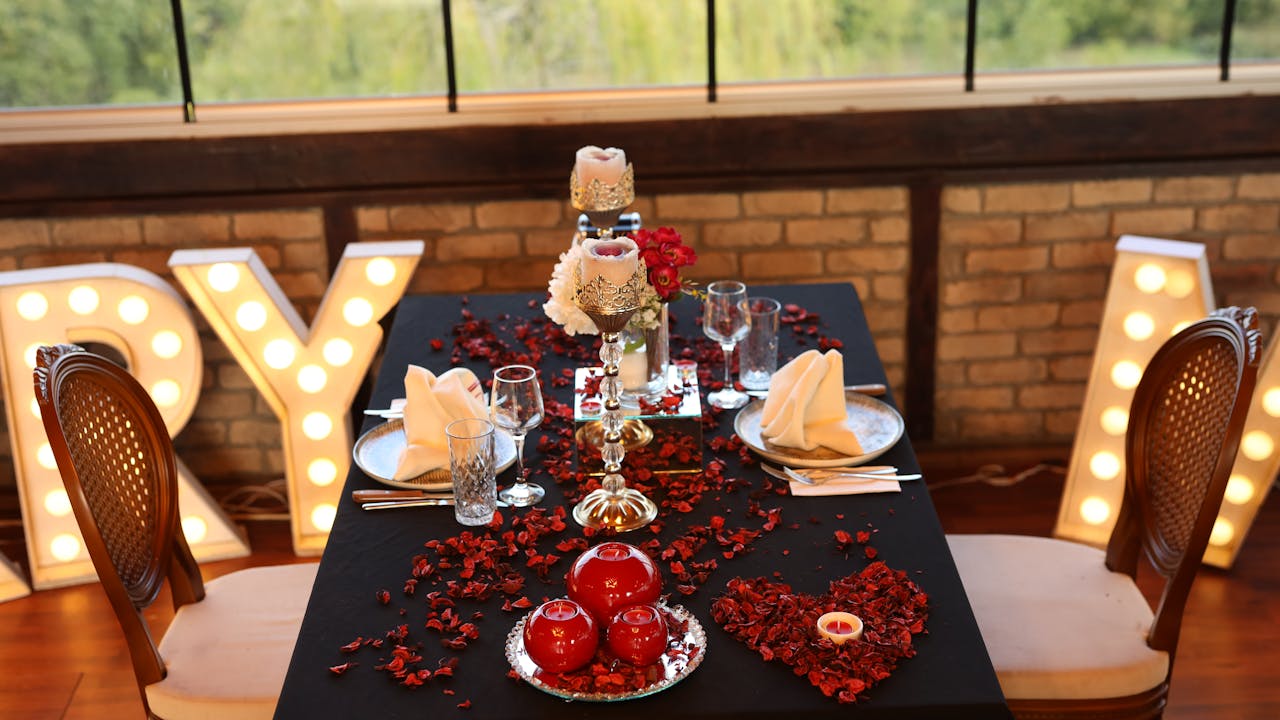 Elegant dinner table setting for a romantic evening
