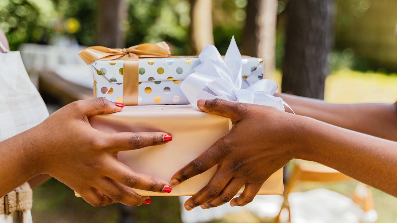A thoughtfully wrapped gift being presented