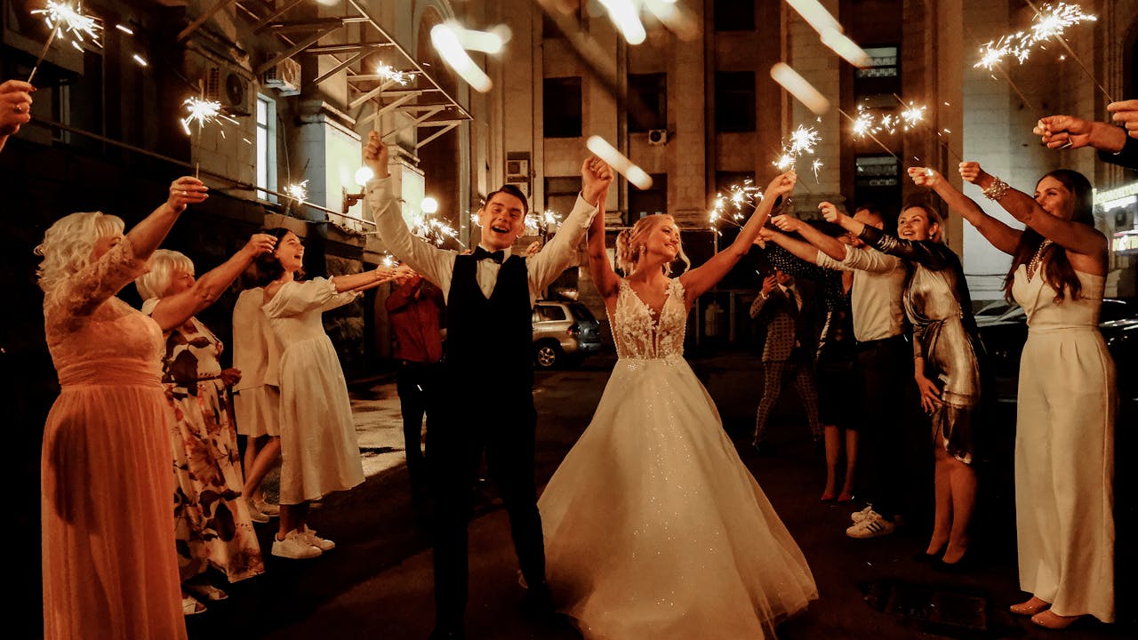 Families celebrating together at a wedding reception