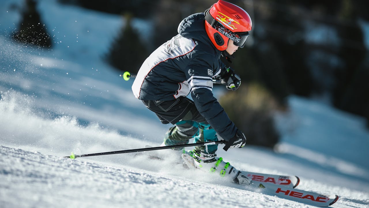 Skier in action on mountain slope