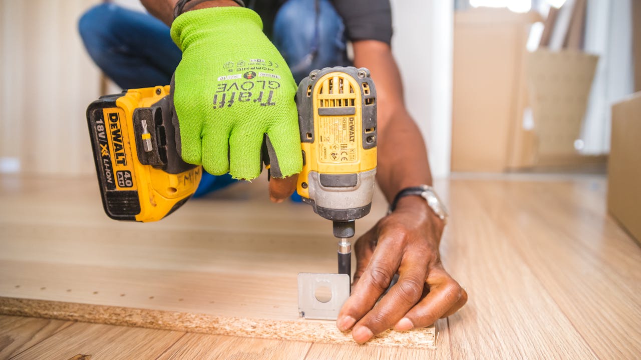 Woodworking tools and materials on workbench