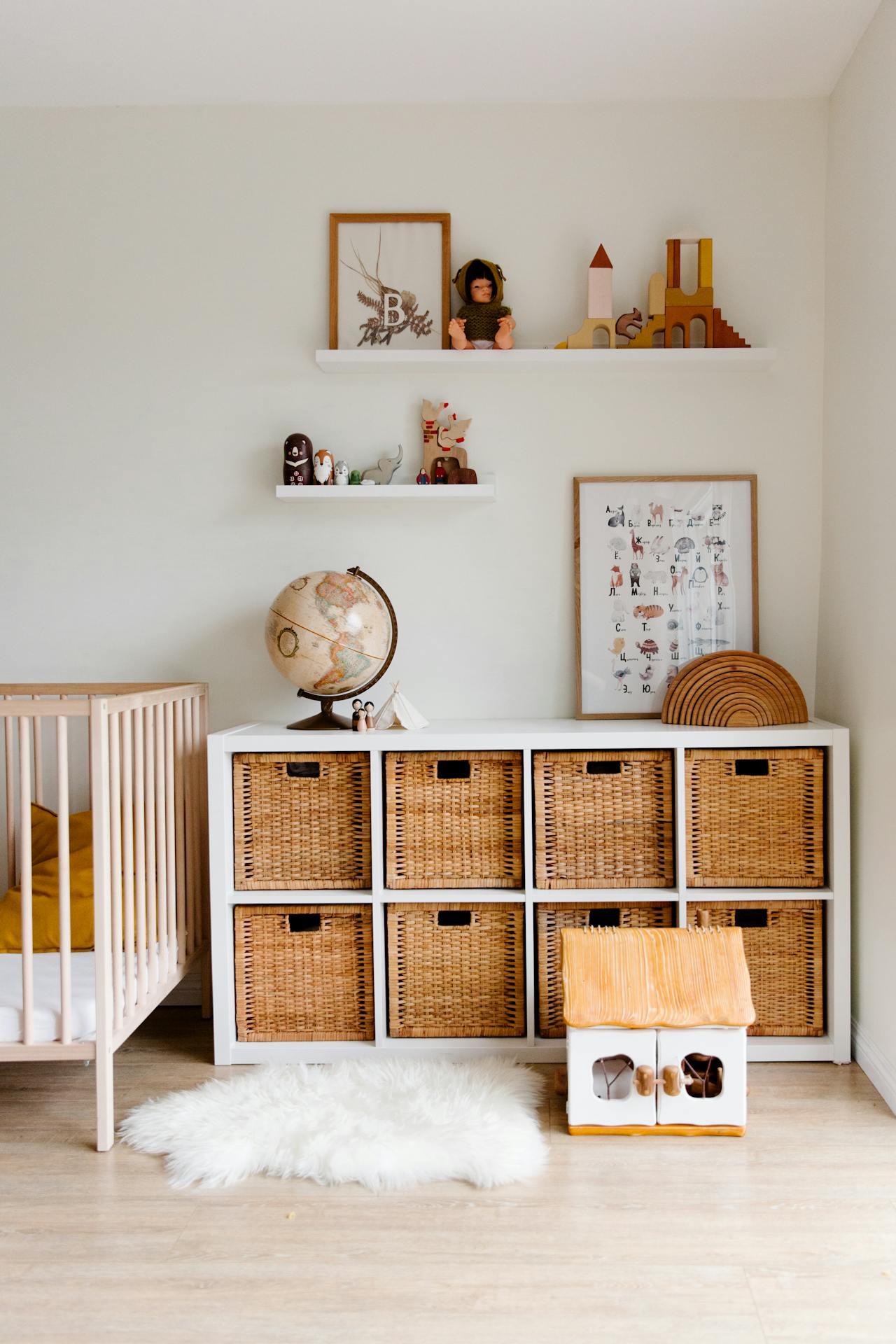 Colorful children's room with artwork and creative decor on the walls
