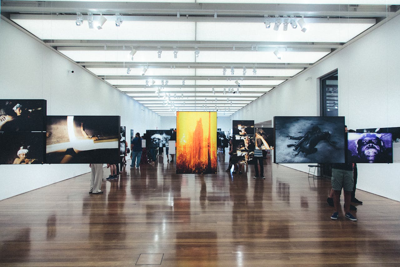 Art gallery with classical paintings in gilded frames