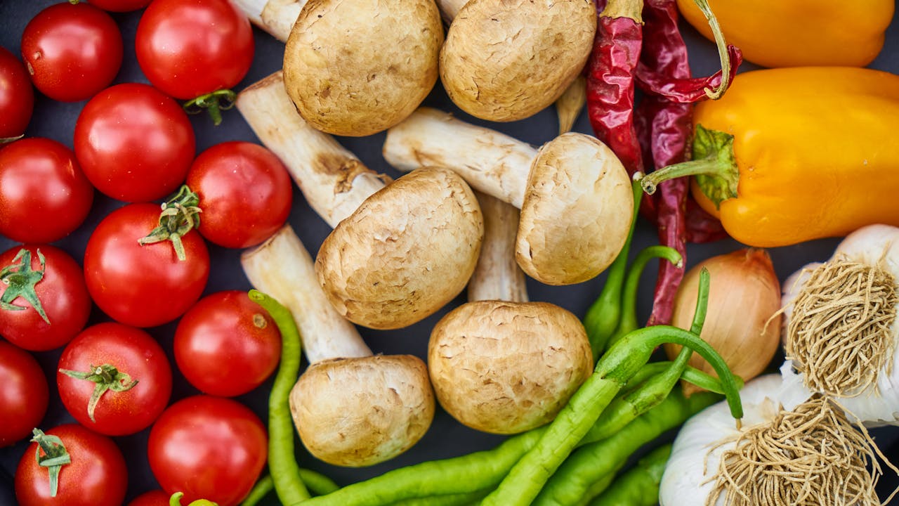 Fresh organic ingredients and gluten-free staples arranged on kitchen counter