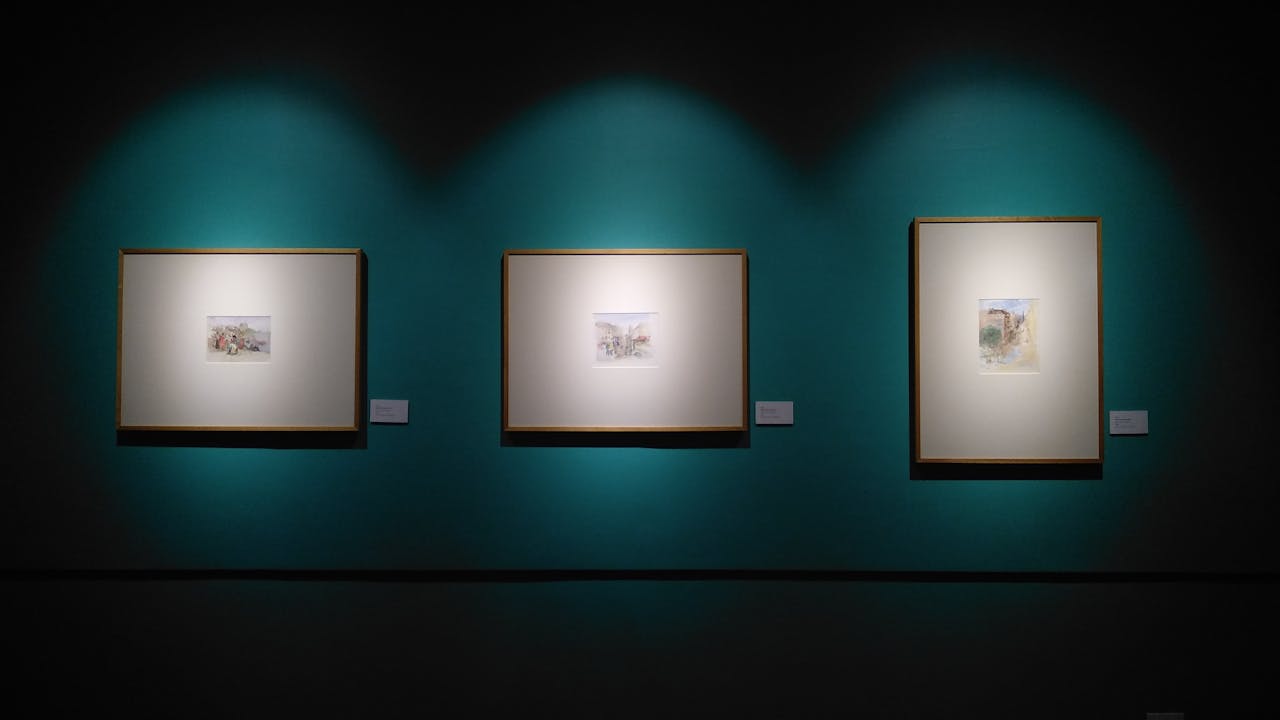 Classic painting gallery with Renaissance masterworks in gilded frames