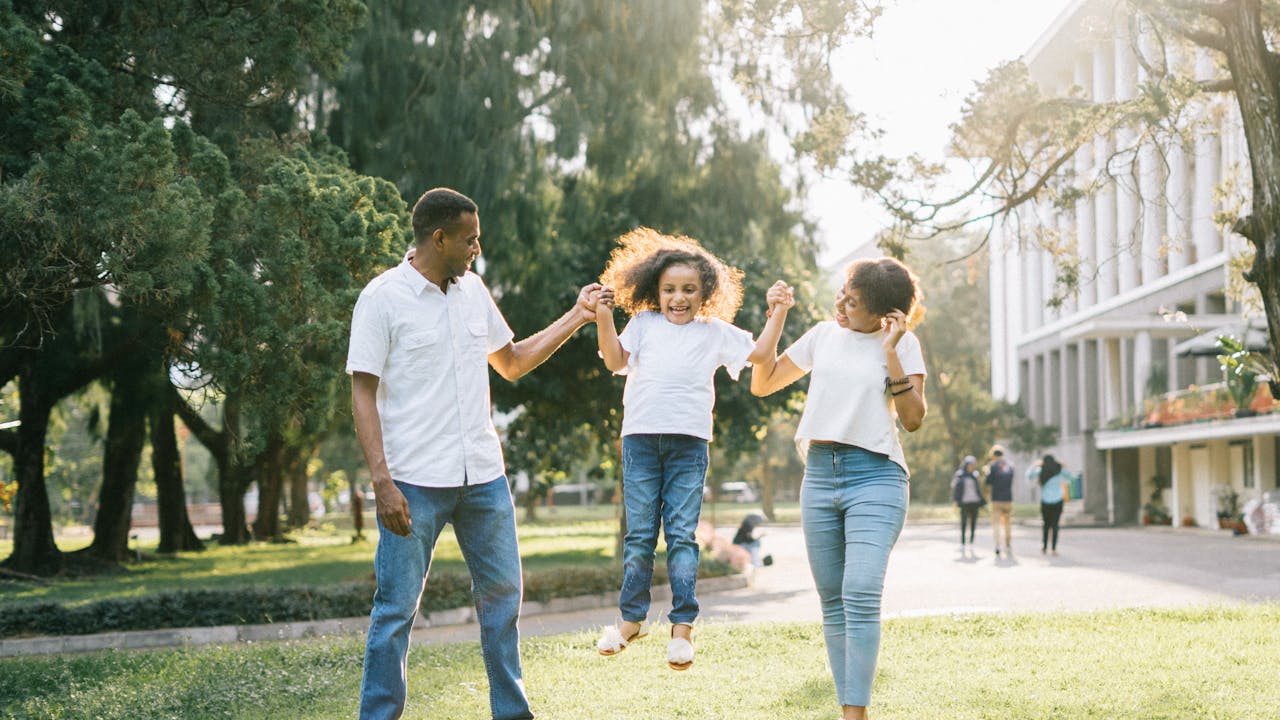 Family portrait session at home with warm natural lighting