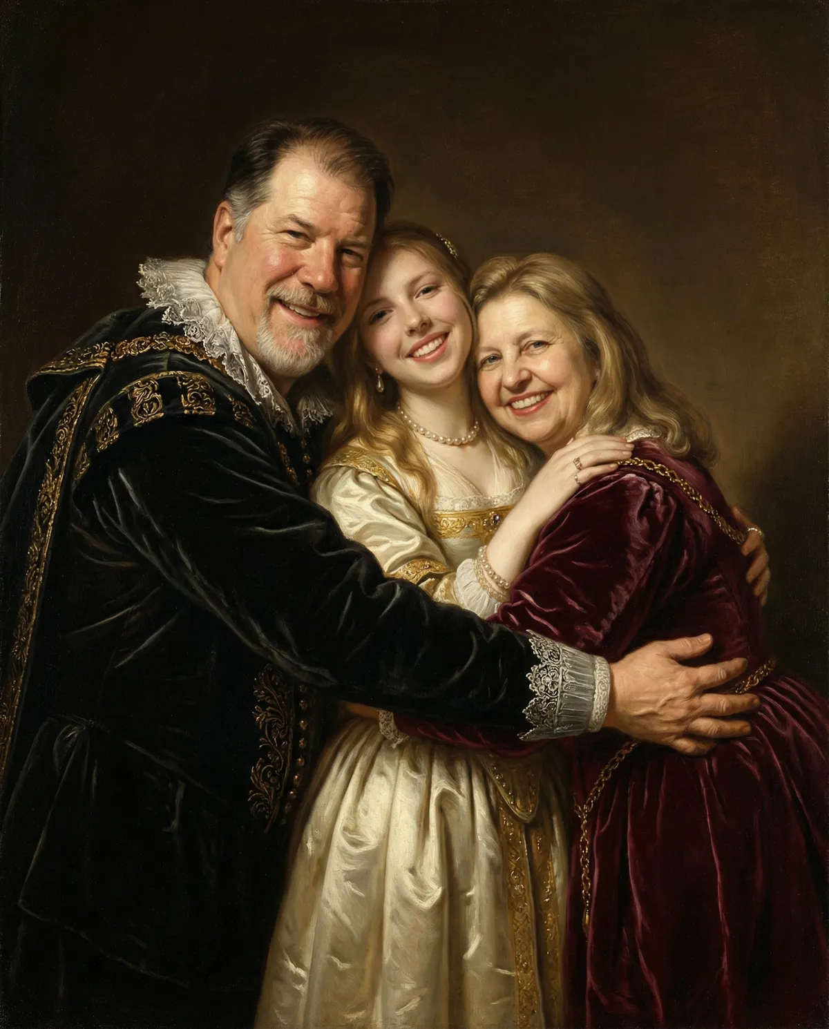 Custom family portrait art of grandparents with granddaughter in renaissance style, printable wall art