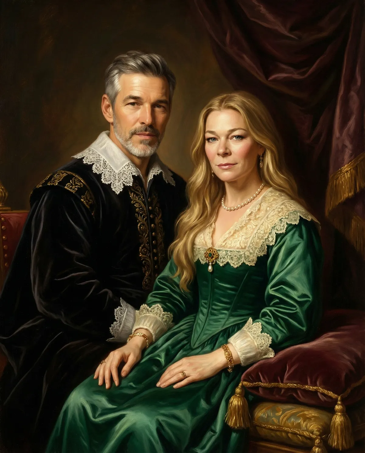 Custom couple portrait art in Victorian royal style, personalized anniversary gift wall art