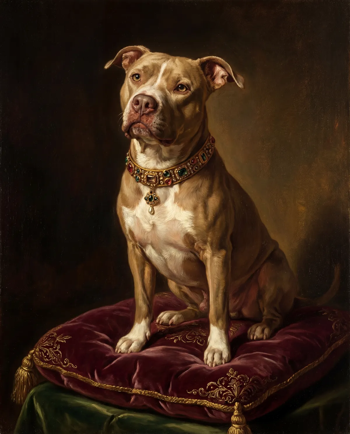 Custom Pit Bull dog portrait art in aristocratic style, personalized dog lover gift wall art
